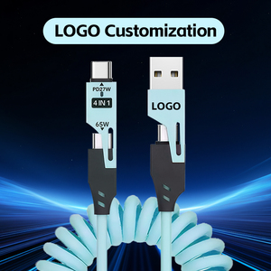 65w 27w Pd Charge rapide 4 en 1 USB vers Type c vers Type c vers IOS Câble de chargeur USB rétractable enroulé à 8 broches pour haut-parleur de voiture de téléphone - Product Image 3