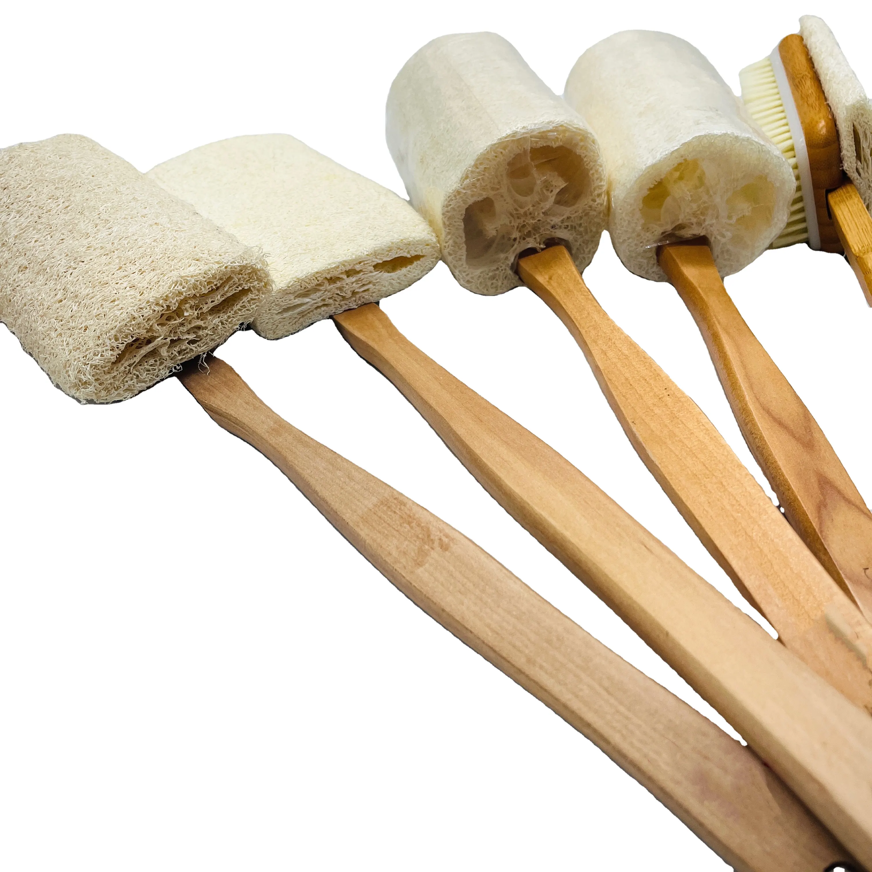 Natural Loofah Bath Brush On a Stick with Long Wooden Detachable Handle Eco sponges loofah