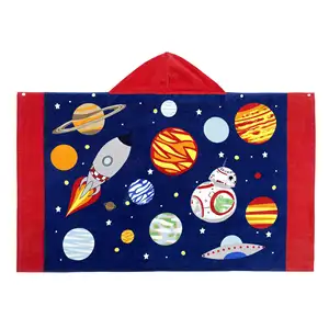 Allo High Quality Lovely Cartoon Boys Children Bath Towel Print Hooded Poncho Kids Cotton Beach Towel