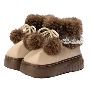 Botas de Cano Alto com Gola de Pelo Macio, Botas de Tornozelo Femininas Quentes com Sola de EVA Antiderrapante, Sapatos de Neve Felpudos de Inverno para Adolescentes e Meninas para Uso Externo - Product Image 1
