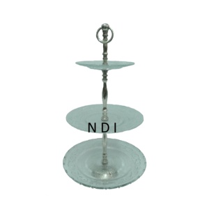 Support à gâteau en verre et métal à 3 niveaux Fait à la main Décoratif Table à dîner Centre de table Support à gâteau - Product Image 1