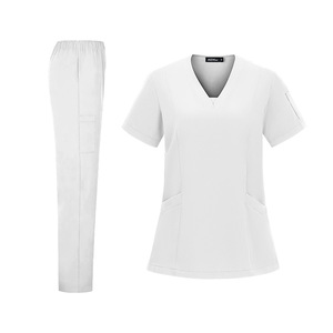 H Z M N O I V-Neck Scrub Set Moisture Wicking Breathable Elastic Quick Drying Women Hospital Uniforms Split Set - Product Image 4
