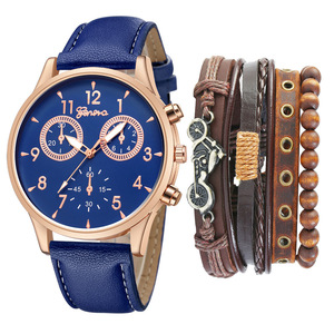 Ensemble de montres pour homme avec boîtier en alliage, <span class=keywords><strong>bracelet</strong></span> en acrylique, chronographe à quartz, style décontracté, double <span class=keywords><strong>bracelet</strong></span> + <span class=keywords><strong>bracelet</strong></span> punk pour vélo, 5 pièces/ensemble - Product Image 3