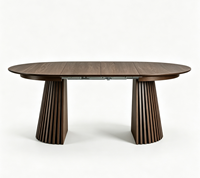 Table à manger ovale extensible en bois massif avec pieds à lattes cannelés, table extensible pour la maison, la cuisine et la salle à manger