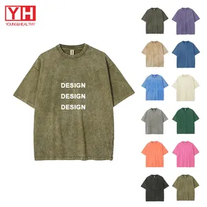 Custom Oversized Acid Washed Tshirt Short Sleeve O-Neck High Quality Printing Private Label T Shirt Vintage Streetwear T-Shirt