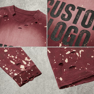 T-shirt Oversize da <span class=keywords><strong>Uomo</strong></span> <span class=keywords><strong>a</strong></span> Maniche Lunghe con Stampa Personalizzata, Effetto Vintage Acid Wash, Distressed e Pesante, per Effetto Schizzi - Product Image 3