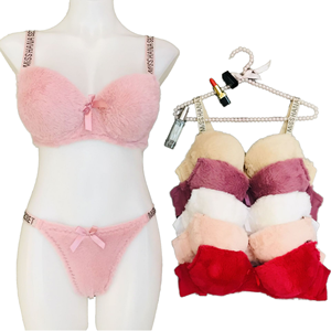 Conjunto de sujetador sexy con aros, sin costuras, de tela afelpada, estilo hipster, con tirantes ajustables, pedrería, transpirable, tallas grandes 46-52, copa C, para mujer - Product Image 1