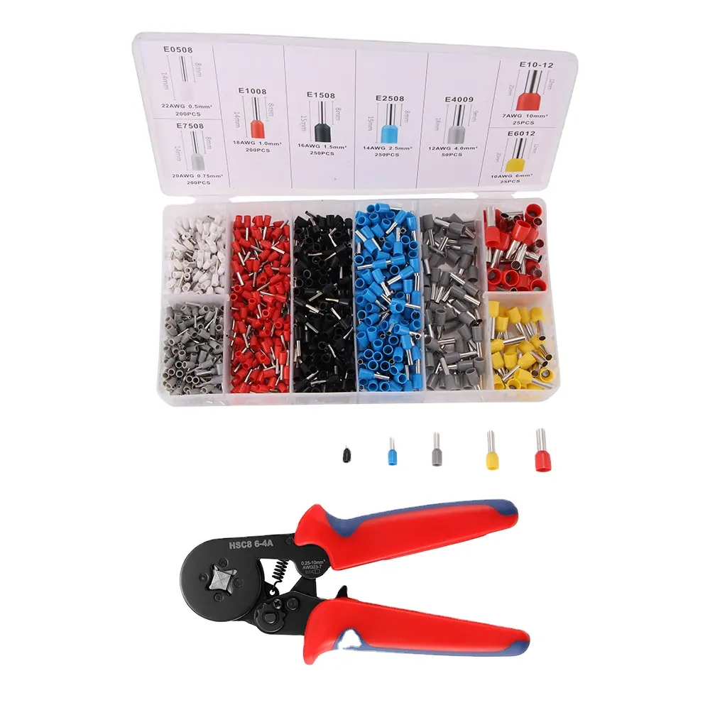 Lekon Wxc8 6-4 Draad Crimper Tang Set Kabel Ferrule Crimping Tool Kit Met 1200 Terminal Hand Draad Gereedschap Terminal Draad Pli