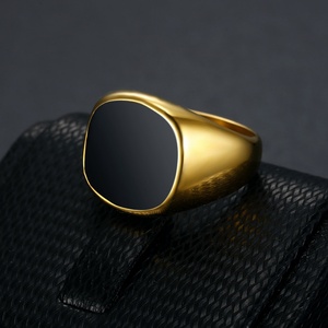 316Stainless Steel Black Enamel Square Signet <b>Ring</b> for Men GoldSilver-Tone Bold Sleek Masculine Aesthetic Business Biker Jewelry - Product Image 2