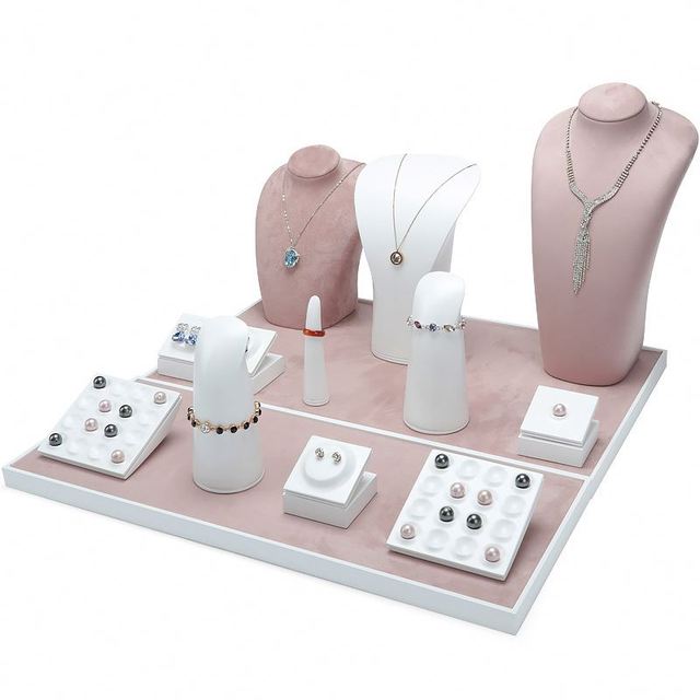 Luxury Jewelry Store Showcase Exhibitor Display Set Bust Necklace Pendant Rack Metal Jewelry Display Stand Set