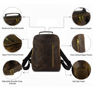 Designer Luxury 15.6 Inch Crazy <strong>Horse</strong> Leather Laptop <strong>Backpack</strong> for Men Custom Business Travel Bag for Outdoor Activities - Product Image 4