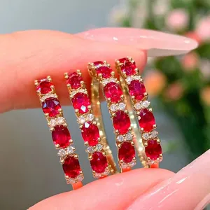 Luxury Vintage Style Gemstone Fine Jewelry 18K White Gold Real Natural Diamond Ruby Rings Stackable Rings For Women
