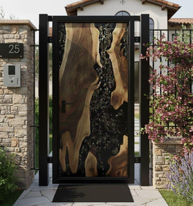 Porte en bois à bord vif avec époxy noir et or scintillant - Porte en dalle artisanale rustique moderne - Product Image 4