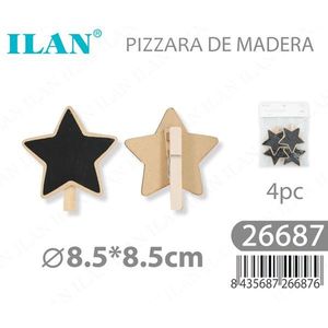Lavagna bianca in legno a forma di stella Ilan con clip 8,5x8,5 cm, 4 pezzi, per esposizione di abbigliamento - Product Image 1