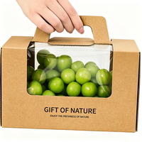 Boîte cadeau en papier kraft avec logo personnalisé, poignée et fenêtre, boîte en carton ondulé pour raisins, oranges et produits frais