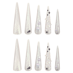 Mayorista Proveedor Mariposa Perla Decoración Nails Art Blanco Puntas <span class=keywords><strong>Largas</strong></span> <span class=keywords><strong>Uñas</strong></span> Artificiales Gyaru <span class=keywords><strong>Uñas</strong></span> Postizas con Diseños - Product Image 5