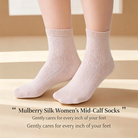 Chaussettes mi-mollet en soie de mûrier pour femmes, douces pour la peau, ajourées, respirantes, à motif floral en maille