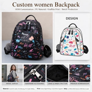 Mochila de Cuero PU Vintage Personalizada para Mujer con Estampado de Cómics, Múltiples Bolsillos, Correa para el Hombro, para Uso Diario y de Viaje - Product Image 3