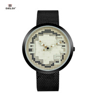 Montre numérique créative pour homme 2026 en acier inoxydable avec bracelet en maille, cadran mosaïque unique, montre à quartz de luxe pour homme