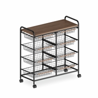 Chariot de rangement roulant polyvalent Joyings avec plateau en bois, paniers coulissants en fil métallique et étagère de cuisine robuste en métal
