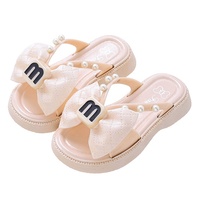 Nuevas Pantuflas de Niña con Lazo de Perlas, Impermeables, Ligeras, Planas, Transpirables, para Verano, Zapatos Casuales Infantiles con Suela Suave