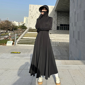 Robe longue d'été pour femme en soie glacée respirante, protection solaire anti-UV UPF50+, fine, infroissable, avec col boutonné - Product Image 3