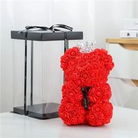 Vente flash Saint-Valentin Rose Licorne Cadeau d'anniversaire Fleur éternelle Ours Fleurs séchées conservées avec lumière LED Forme ronde