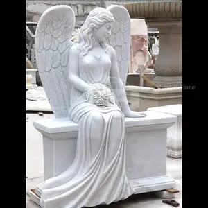 유럽 흰색 대리석 천사 그림 무덤 서부 묘지 기념물 대리석 우는 천사 동상