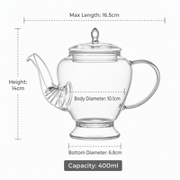 Carafe à café en verre borosilicate transparent de 400 ml avec bec verseur éléphant unique, bouilloire à thé résistante à la chaleur avec base