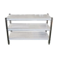 Table de préparation alimentaire de cuisine à trois niveaux en acier inoxydable réglable en hauteur, capacité robuste, revêtement autonettoyant pour la cuisine