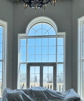 Ventana Moderna Francesa con Arco y Rejilla, Ventana Abatible con Doble Vidrio, Diseño Posmoderno, Marco de Acero Inoxidable y Aleación de Aluminio, para Hogar, Individual