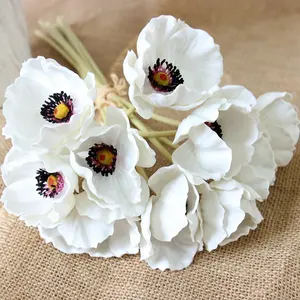 Artificial Poppies Real Touch PU Latex Flowers for Wedding Holiday Bridal Bouquet Home Party Decor White