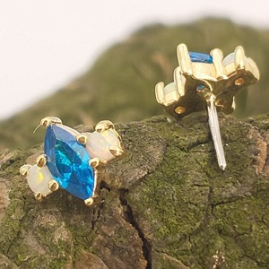 Calendo 14K oro amarillo sólido <span class=keywords><strong>Nobby</strong></span> Simple y elegante oreja nariz Piercing joyería internamente sin rosca extremo de circón - Product Image 4