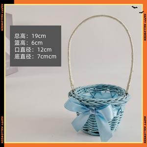 Panier à fleurs rond en PP imitation rotin, style rustique, tissé à la main, panier de rangement, petit panier fait main, bleu clair, vert, orange - Product Image 5