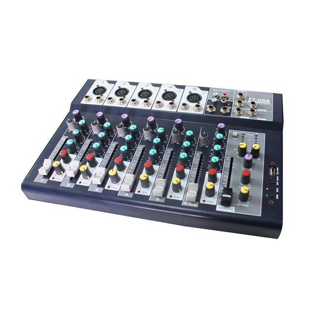 Professional 7 Channel 15 W Powerful Mini Analog PA DJ Sound Audio Mixer with USB Interface for Studio/Broadcast/Bar Etc