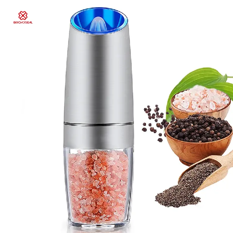 Adjustable Coarseness Stainless Steel Automatic Pepper and Salt Mill Gravity Electric Salt and Pepper Grinder Set with LED Light