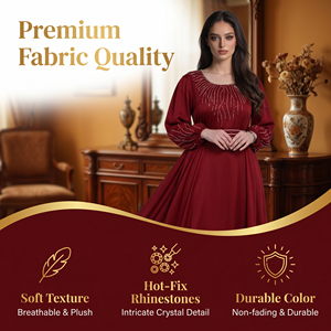 Robe de cérémonie musulmane Ruby avec ceinture thermocollée éclatante pour les acheteurs ODM - Product Image 3