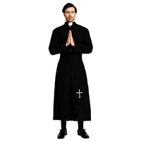 Costume de Prêtre pour Homme Adulte Halloween, Robe Noire en Polyester, Tenue de Fête Western, Cosplay, Uniforme de Chorale d'Église, Robe de Scène TV/Film Lyga