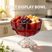 Colored Red Glass Fruit Bowl Pedestal Glass Footed Fruit Compote Home Table Decor Candy Snack Storage Bowl for Wedding Party