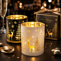 Porte-bougie en verre en forme de renne de Noël avec logo gravé, finition électro-plaquée colorée pour la décoration du Nouvel An