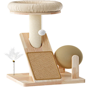 Árbol para Gatos de Madera Maciza Natural de 29.53 Pulgadas con Poste Rascador de Sisal y Bola Giratoria, Torre Compacta para Gatos - Product Image 3