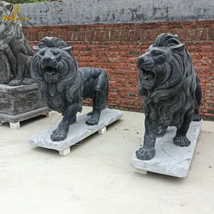 장식 정문 손 조각 야외 동물 조각 검은 대리석 앉아 사자 동상