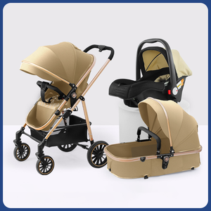 Poussette de luxe noire et blanche de haute qualité 3 en 1 pliable bidirectionnelle avec panier, siège auto et cadre en acier inoxydable - Product Image 5