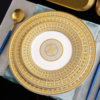 Assiettes de luxe en céramique dorée, logo personnalisé, assiettes de présentation dorées vintage en porcelaine pour mariage