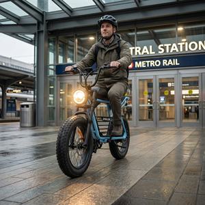 Vélo électrique compact rétro à pneus larges avec phare LED, connecteur de station, idéal pour les trajets en ville et les cyclistes nomades - Product Image 3