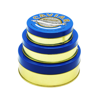 Boîte d'emballage ronde en fer blanc de qualité alimentaire pour caviar, 50g, 125g, 250g, 500g, boîte de conserve de caviar bleu sous vide