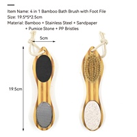 Brosse de bain en bambou 4-en-1 MD Natural avec brosse exfoliante pour le dos, lime à pieds, pierre ponce et corde de suspension à long manche