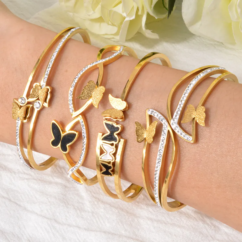 Women's Unique Love Cuff Gold Plated Stainless Steel bracelets & bangles Jewelry Women