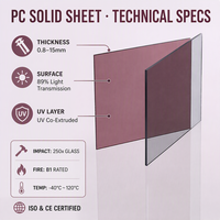 Plaque de polycarbonate solide transparente de 8 à 10 mm, matériau de vitrage pour façade de bâtiment, pour projets de construction
