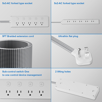 PUJIMAX 2026 Protector de Sobretensión Universal con Enchufe Estadounidense, Regleta de Alimentación con 10 Tomas, Protección de 1050J, Cable de 1.5m, Interruptor Independiente